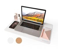 RENMTURE Dual-Sided Mouse Pad, Natural Cork & PU Leather Large Desk Pad for Office and Home Work, Desk Protector Non-Slip, Waterproof, Easy Clean (White, 23.6" x 13.7")
