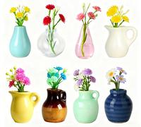 Renmxj 8 Pcs Refrigerator Magnets - Cute Mini Ceramic Vase Fridge Magnets with Artificial Flowers, Funny Tiny Vase Magnet for Fridge Decorative, Office, Kitchen, Locker, Whiteboard