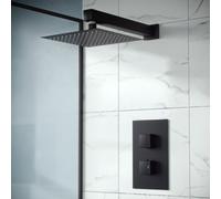 Nes Home Rennes Concealed Thermostatic Overhead 250mm Square Rainfall Shower Mixer Set Matte Black