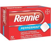 Rennie Antacids, Peppermint Flavour Heartburn Relief and Indigestion Tablets, Fast and Effective Relief for Acid Reflux, 1 Pack of 72 Tablets