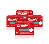 Rennie Antacids, Spearmint Flavour Heartburn Relief and Indigestion Tablets, Fast and Effective Relief for Acid Reflux, 4 Packs of 96 Tablets
