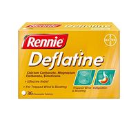 Rennie Deflatine, Trapped Wind and Bloating Tablets, Fast and Effective Heartburn Relief and Indigestion Relief, Sugar Free Mint, 1 Pack of 36 Tablets