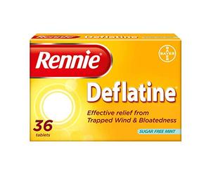 Rennie Deflatine Trapped Wind & Bloatedness Relief Tablets Sugar-Free Mint - 36 Tablets **2 PACK DEAL**