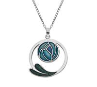 Rennie Mackintosh Inspired Enamelled 25 mm Round Rose with Coils and Leaves Necklace Pendant On 16 Inch Chain In Presentation Box (7277) (Turquoise)