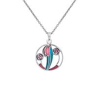 Rennie Mackintosh Inspired Enamelled Rectangle 20mm Round Rose & Leaf Coil Necklace Pendant On 16 Inch Chain In Presentation Box (Turquoise)
