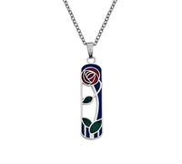 Rennie Mackintosh Inspired Enamelled Rectangle 32mm Rose & Leaf Coil Necklace Pendant On 16 Inch Chain In Presentation Box (Blue)