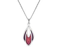 Rennie Mackintosh Inspired Enamelled Teardrop 38mm Rose & Leaf Necklace Pendant On 16 Inch Chain In Presentation Box (Red)