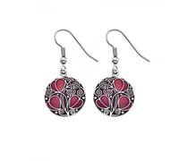 Rennie Mackintosh Inspired Leaves and Coils 17Mm Hook Earrings (Red)