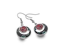 Rennie Mackintosh Inspired Rose and Coils 20mm Hook Earrings (Black/Red)