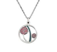 Rennie Mackintosh Inspired Round Enamelled 20mm Double Rose Necklace Pendant On 16 Inch Chain In Presentation Box (Red)