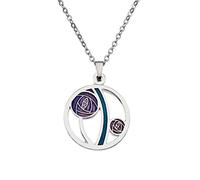 Rennie Mackintosh Inspired Round Enamelled 20mm Double Rose Necklace Pendant On 16 Inch Chain In Presentation Box (Purple)