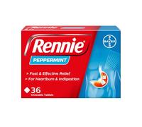 Rennie Peppermint Antacid Chewable Tablets, Heartburn Indigestion, 36 Pack