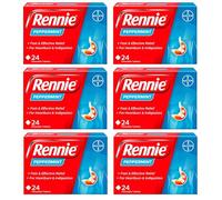 Rennie Peppermint - Antacids, Heartburn Relief and Indigestion Tablets, Fast and Effective Relief for Acid Reflux - 144 Tablets (6 Pack of 24 Tablets)