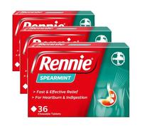 Rennie Spearmint Antacid Chewable Tablets, Heartburn Indigestion, 36 Count (Pack of 3)