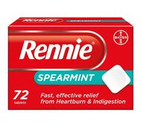 Rennie Spearmint Antacids - Heartburn & Indigestion Relief Tablets, Fast Acid Reflux Relief, 72 Tablets (1 Pack)