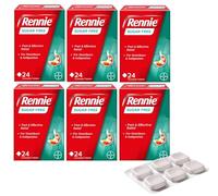 Rennie Sugar Free - Fast & Effective Relief for Heartburn & Indigestion - 144 Chewable Tables (6 Pack of 24 Tables)