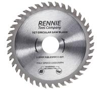Rennie Tool 115mm x 22.2mm Bore x 40T TCT Circular Wood Saw Blade | 7/8" Inch Bore (22.23mm) + 20mm & 16mm Reduction Rings. 40 Teeth Mini Circular Saw Blade For Woodworking Wood Cutting