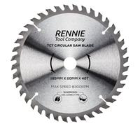 Rennie Tool 185mm x 20mm Bore x 40T TCT Circular Saw Blade Fits Evolution | Fits Evolution Bosch Makita Circular Saws Etc. 185mm Wood Saw Blade x 20mm Bore + 16mm Bore Reduction Rings
