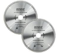 Rennie Tool 216mm x 30mm Bore x 80T TCT Circular Saw Blades (2 Pack) | For Bosch Makita Dewalt Circular Saws Etc. Includes 25mm 20mm & 16mm Bore Reduction Rings. 216mm x 80 Teeth Wood Saw Blades