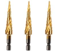 Rennie Tool 3pcs - 3-12mm Spiral Flute HSS Step Drill Bits Titanium Coated