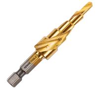 Rennie Tool 4-12mm Spiral Flute HSS Step Drill Bit Titanium Coated | Hex Shank. For Steel, Stainless Steel, Aluminium, Copper, Plastic, DIY. Cone Cutter Hole Cutter Drill Bit 4mm to 12mm