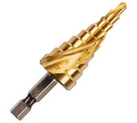 Rennie Tool 4-20mm Spiral Flute HSS Step Drill Bit Titanium Coated | Hex Shank. For Steel, Stainless Steel, Aluminium, Copper, Plastic, DIY. Cone Cutter Hole Cutter Drill Bit 4mm to 20mm