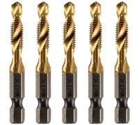 Rennie Tool 5pcs M6 x 1 Combination Drill and Tap Bit, 1/4" Hex Shank | Titanium Coated HSS Spiral Flute Metric Coarse Drilling Tapping Tool. 6mm x 1mm Pitch Drill Bits