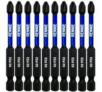 Rennie Tool Company Rennie Tools 10 Pack Pz2 X 75mm Long Magnetic Impact Driver Screwdriver Bits Set Pozidriv (Pozi 2)