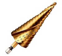 Rennie Tool Company Rennie Tools 4-32mm Hss Spiral Flute Step Drill Bit Titanium (Tin) Coated Cone / Hole Cutter For Steel, Plastics & Wood