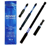 Rennie Tool Company Rennie Tools 4 Piece Pz2 Ph2 Long Magnetic Impact Screwdriver Bits Set With Impact Bit Holders
