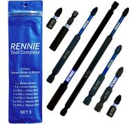 Rennie Tool Company Rennie Tools 8 Piece Extra Long Pz2 Magnetic Impact Screwdriver Bits Set With Impact Bit Holders 25/50/75/100/150mm + Holders