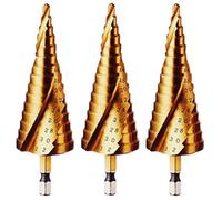 Rennie Tool Company Rennie Tools Pack Of 3 X 4-32mm Hss Spiral Flute Step Drill Bit Titanium (Tin) Coated Cone / Hole Cutter For Steel Plastics & Wood