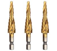 Rennie Tool Company Rennie Tools Pack Of 5 X 3-12mm Hss Spiral Flute Step Drill Bit Titanium (Tin) Coated Cone / Hole Cutter For Steel Plastics & Wood