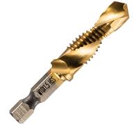 Rennie Tool - M10 x 1.5 Combination Drill and Tap Bit, 1/4" Hex Shank | Titanium Coated HSS Spiral Flute Metric Coarse Drilling Tapping Tool. 10mm x 1.5mm Pitch Drill Bit.