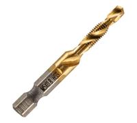 Rennie Tool - M5 x 0.8 Combination Drill and Tap Bit, 1/4" Hex Shank | Titanium Coated HSS Spiral Flute Metric Coarse Drilling Tapping Tool. 5mm x 0.8mm Pitch Drill Bit.