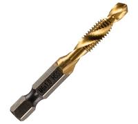 Rennie Tool - M6 x 1 Combination Drill and Tap Bit, 1/4" Hex Shank | Titanium Coated HSS Spiral Flute Metric Coarse Drilling Tapping Tool. 6mm x 1mm Pitch Drill Bit.