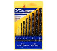 Rennie Tools 1-10mm HSS Jobber Drill Bit Set 10 Piece (PCS) / 1mm Increments For Wood, Plastic, Non-Ferrous Metals & Steels