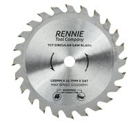 Rennie Tools 135mm x 12.7mm (10mm) Bore x 24T TCT Circular Saw Blade. Wood Cutter Blade. Fits Bosch, Makita, Dewalt Saw Etc. Wood Saw Blade 24 Teeth
