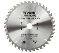 Rennie Tools - 260mm x 30mm x 40T TCT Circular Wood Saw Blade Includes 25mm 20mm & 16mm Bore Reduction Rings. Compatible with Festool Bosch Makita Dewalt Circular Saw Etc.