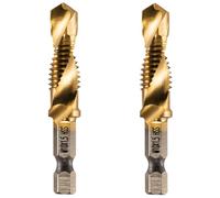 Rennie Tools - Pack Of 2 - M10 x 1.5 Combination Drill and Tap Bit, 1/4" Hex Shank. Metric Coarse Titanium Coated HSS Spiral Flute Drilling Tapping Tool. 10mm x 1.5mm Pitch Drill Bit.