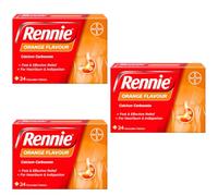 Rennies Orange Flavour Antacid Tablets - 3 Pack x 24 Chewable Tablets for Heartburn & Indigestion
