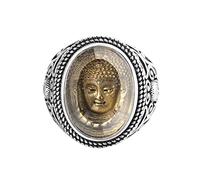 Renning Men's Stainless Steel Buddha Sakyamuni Head Ring Chinese Tibetan Buddhist Amulet Band Rings, Metal, stainless-steel