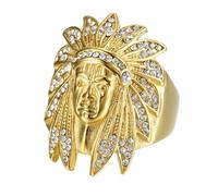Renning Native American Indian Chief Head Rings for Men Women Fashion Punk Ring Stainless Steel Gold Plated Ring Party Statement Jewelry, Metal, No Gemstone
