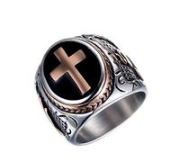 Renning Stainless Steel Christian Holy Cross Ring for Men Women Religious Prayer Ring Black Enamel Jewelry Size 7-13, Metal, stainless-steel