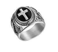 Renning Stainless Steel Christian Holy Cross Ring for Men Women Religious Prayer Ring Black Enamel Jewelry Size 7-13, Metal, stainless-steel