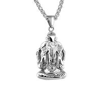 Renning Stainless Steel Hindu Lord Ganesh Ganesha Elephant Necklace, God of Fortune Pendant Good Luck for Men Women, Metal, stainless-steel