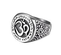 Renning Stainless Steel Om Signet Ring for Men Women Hindu Yoga Ohm Om Lucky Wealth Ring Meditation Jewelr, Size 7-12, Metal, stainless-steel