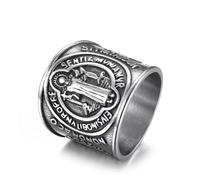 Renning Stainless Steel St. Benedict Exorcism Holy Brand Band Ring for Men Christian Saint Jesus Cross Protection Ring, Metal, stainless-steel