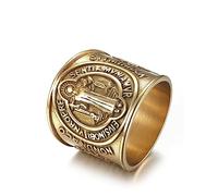 Renning Stainless Steel St. Benedict Exorcism Holy Brand Band Ring for Men Christian Saint Jesus Cross Protection Ring, Metal, stainless-steel