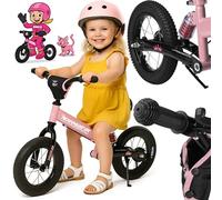 Rennmeister® Balance Bike | 12' Wheels | Suspension | Ages 3+ | Adjustable Seat & Handlebar | Kickstand | Exercise Kids Children Toddler Bicycle | Black Pink